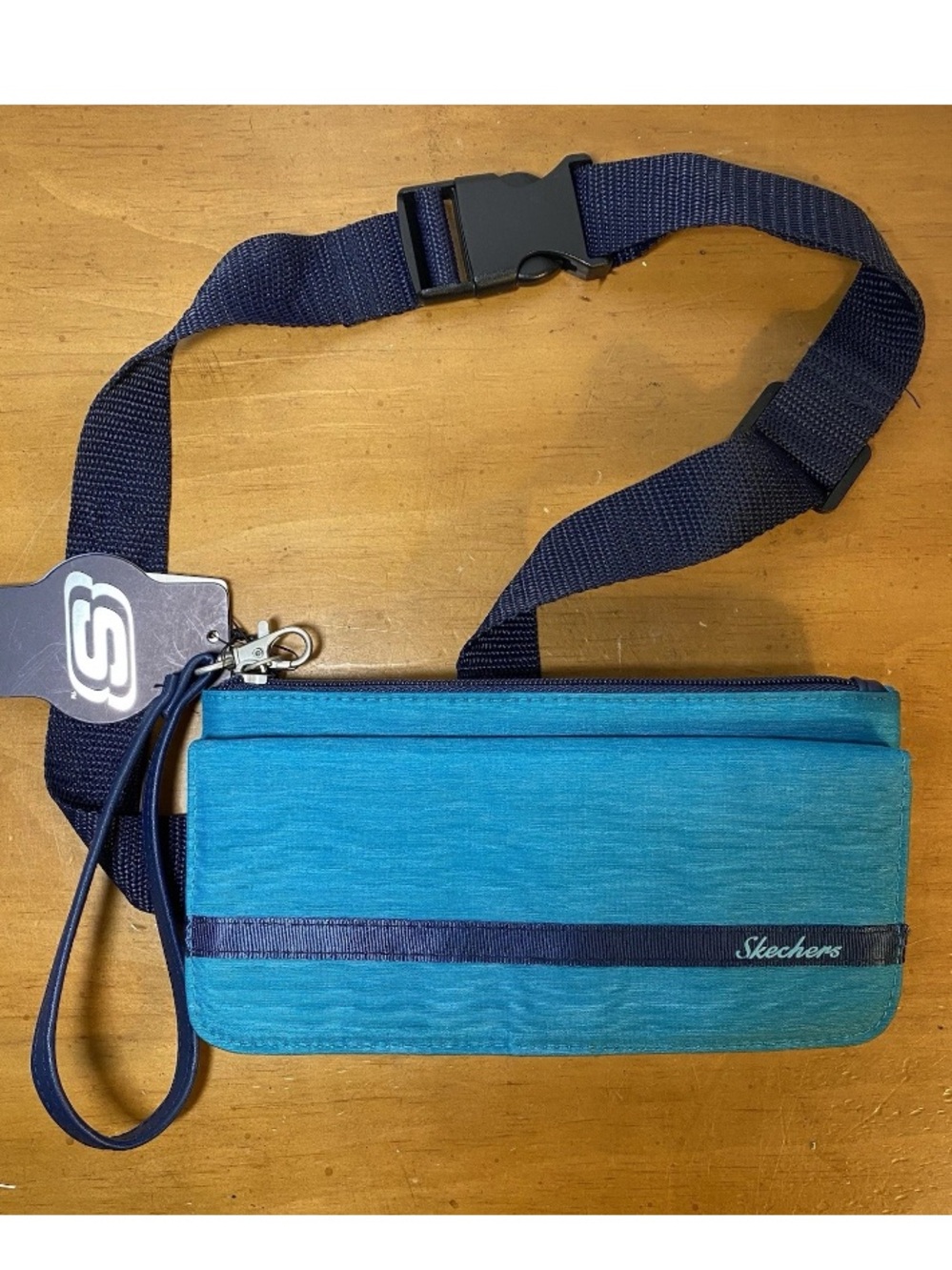 Skechers Chambray Crossbody Belt Bag Wristlet Zip Snap Fanny Pack Teal Aqua Blue